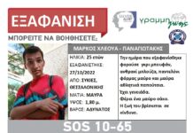 Εξαφάνιση 25χρονου απο τη Θεσσαλονίκη – Η ζωή του βρίσκεται σε κίνδυνο
