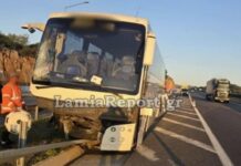 Εκτροπή λεωφορείου το πρωί στην εθνική οδό – Πέντε επιβάτες και ο οδηγός στο νοσοκομείο