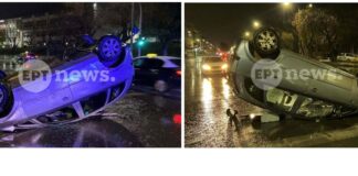 Θεσσαλονίκη: Τροχαίο με ανατροπή αυτοκινήτου τα ξημερώματα