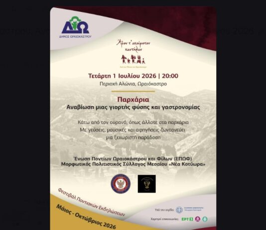 Φεστιβάλ Ποντιακών Εκδηλώσεων στο Ωραιόκαστρο: Αναβιώνουν τα παραδοσιακά «Παρχάρια» την Τετάρτη 1 Ιουλίου