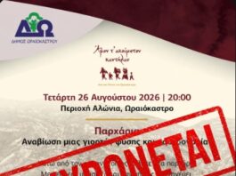 Έκτακτη ανακοίνωση Δήμου Ωραιοκάστρου: Ακυρώνεται η αναβίωση του εθίμου «Παρχάρια» λόγω του θανάτου του Κωνσταντίνου Νιανιά