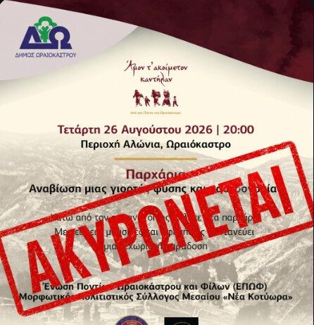 Έκτακτη ανακοίνωση Δήμου Ωραιοκάστρου: Ακυρώνεται η αναβίωση του εθίμου «Παρχάρια» λόγω του θανάτου του Κωνσταντίνου Νιανιά